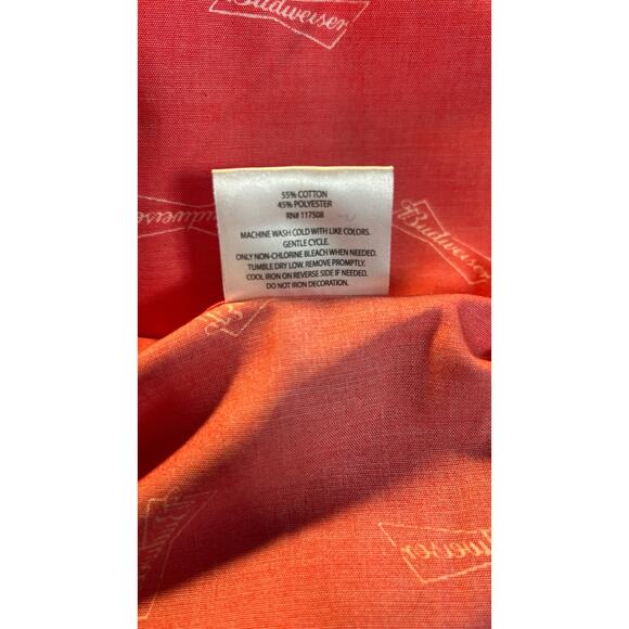 Budweiser Logo NWT Mens SZ L Button Down Short Sleeve Shirt Red BBQ Ocean Boat - Picture 9 of 9